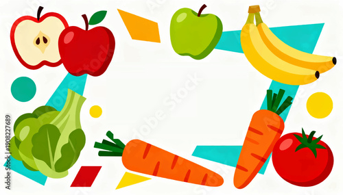 Fruits and vegetables in a bright vector style for packaging and advertising.