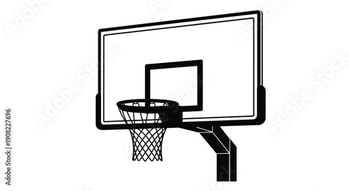 Simple black and white illustration of a basketball hoop and net