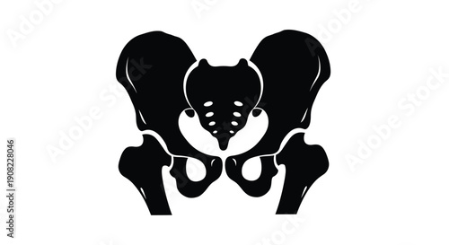 Black silhouette of a human pelvis with visible bone structure