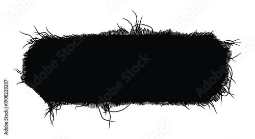 A dark irregular rectangle with frayed edges and wispy extensions
