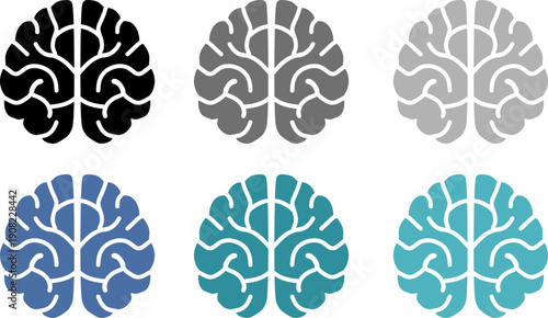 Brain Technology Icon Set for Artificial Intelligence and Digital Thinking.