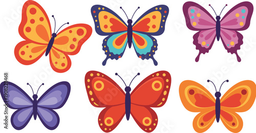 A beautiful collection of colorful vector butterflies and insects featuring vibrant yellow and orange wings for a summer nature design illustration