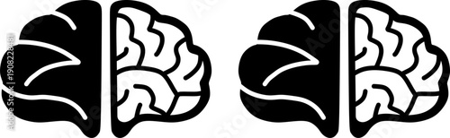 Set of Dual Brain Silhouettes. Brain or mind, side-view line art vector icon for websites.