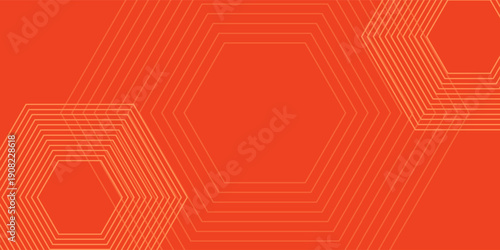 Abstract orange background with glowing geometric lines. Modern shiny yellow hexagon lines pattern. Technology futuristic concept. Suit for poster, banner, brochure, cover, flyer. Vector illustratio