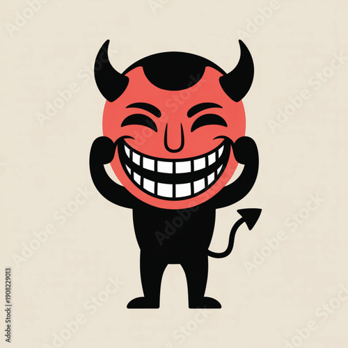 Angry red devil cartoon face with a funny evil smile