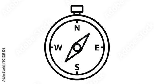 Simple black and white illustration of a navigational compass with cardinal directions