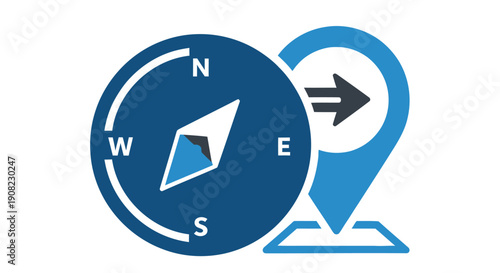 Blue compass and location pin icon representing navigation and direction Free Download Blue compass and location pin icon representing navigation and direction - GFXLoad