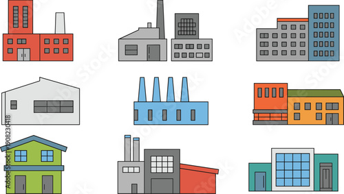 Isometric illustration of diverse buildings and factories, warehouses, offices, residential houses, modern architecture vector artwork for urban planning and stock content