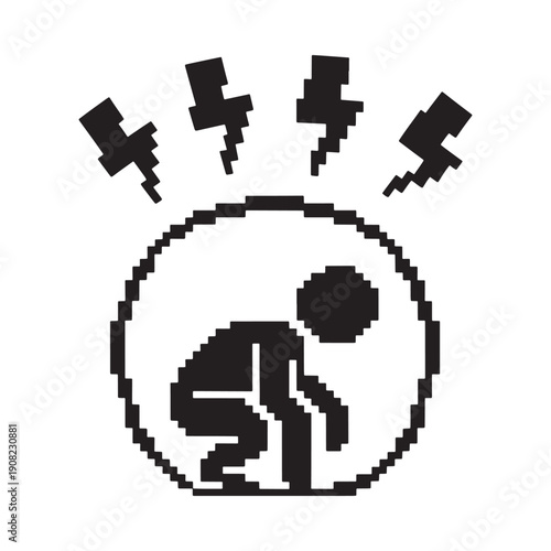 Pixelated illustration depicting a person experiencing mental distress and anxiety