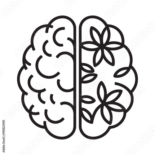 A stylized illustration of a human brain split into two hemispheres