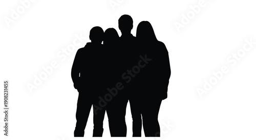 Silhouetted group of people standing closely together against a white background