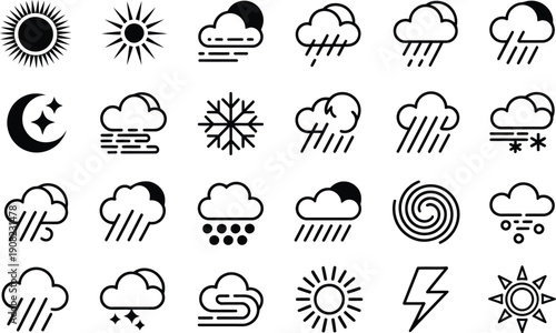 Weather icons set with various conditions and symbols