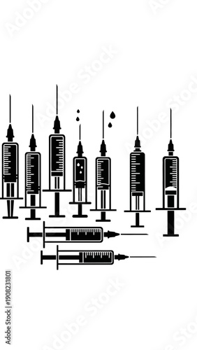 Collection of Syringes, Medical Equipment, Injection, Vaccination, Healthcare Icons