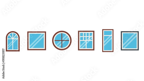 Collection of Various Window Styles and Shapes on White Background