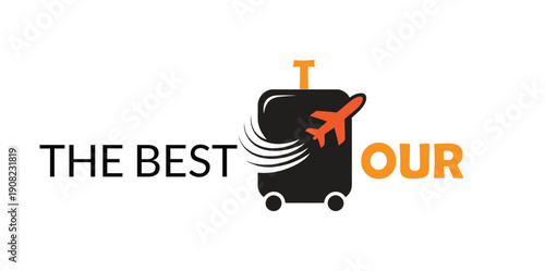 Travel Company Logo with Suitcase and Airplane Icon - The Best Tour - Isolated on Transparent Background