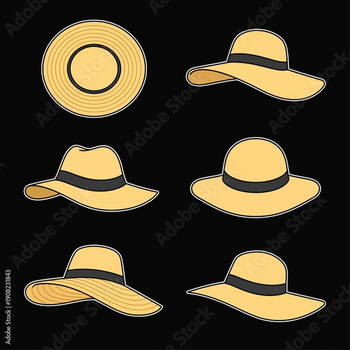 Collection of Yellow Straw Hats for Summer Fashion and Sun Protection