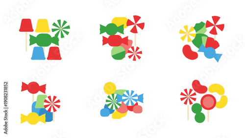 Colorful Assortment of Candies and Lollipops in Geometric Arrangements