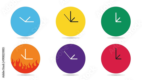 Colorful Clock Icons Representing Time, Urgency, and Different Concepts