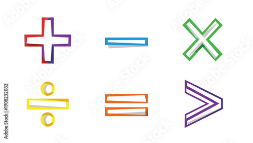 Colorful Math Symbols Plus Minus Multiply Divide Equals Greater Than Icons
