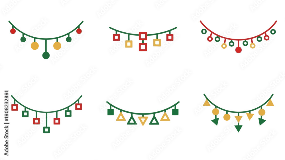 Obraz premium Festive Christmas Garlands with Geometric Shapes - Red, Green, Gold
