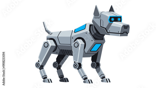 Futuristic robot dog with glowing blue eyes, advanced technology, cybernetic pet, AI companion