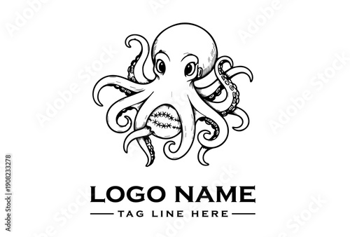 A surreal vector illustration of an octopus logo with tentacles and a placeholder tagline on a white background.