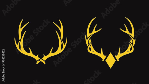 Golden Antlers Wreath Emblem, Minimalist Deer Horns Logo Design