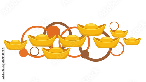 Golden Chinese Ingots and Circles - Symbol of Wealth and Prosperity