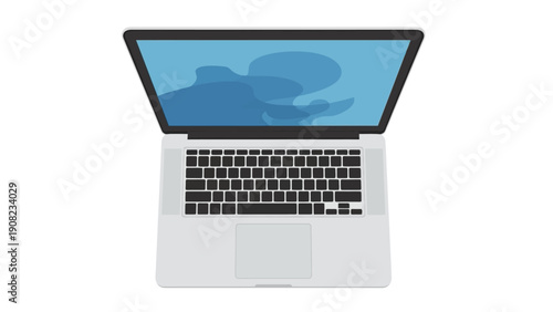 Modern Laptop Computer Open Top View, Technology and Digital Device