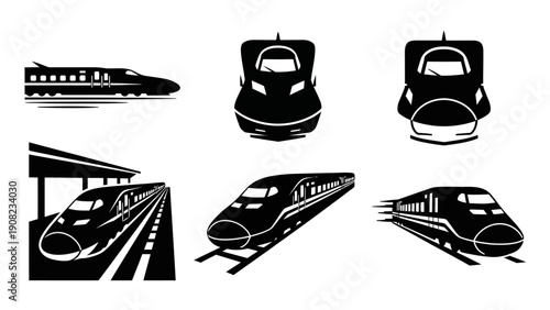 Modern High-Speed Train Icons: Bullet Train Collection