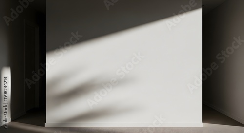 Minimalist White Wall with Sunlight and Shadow Abstract Background.