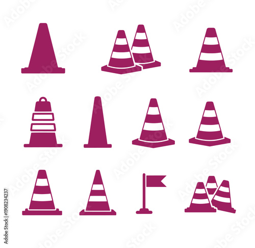 Collection of various traffic cones in different shapes and designs for construction and road safety