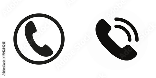Tableau sur toile Two black telephone icons, one with a circle and one with signal bars, isolated