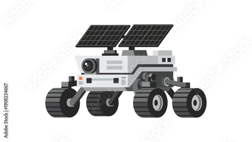 Robotic Mars Rover with Solar Panels Exploring Alien Planet Surface