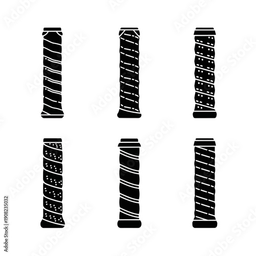 Set of Bicycle Handlebar Grips Icons, Black and White Vector Illustrations