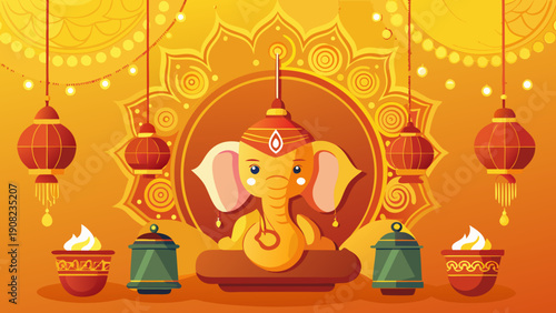 Colorful diwali celebration scene with traditional elements and decorations Vector