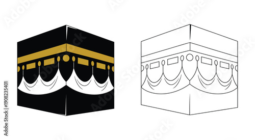 Kaaba Islamic Mecca Hajj pilgrimage symbol vector, sacred mosque illustration