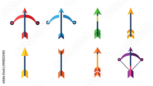 Set of Colorful Arrows and Bows Icons, Vector Illustrations