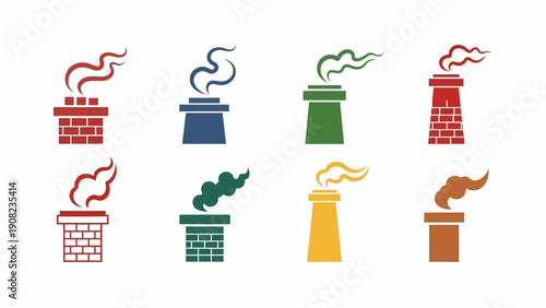 Set of Colorful Chimneys Emitting Smoke Icons