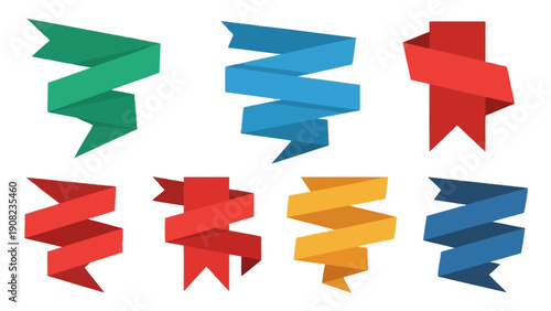 Set of Colorful Ribbon Banners, Flat Design, Isolated on White Background