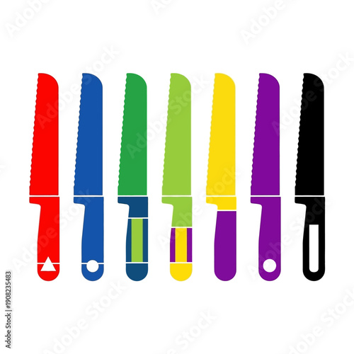 Set of Colorful Serrated Knives for Bread and Food Preparation