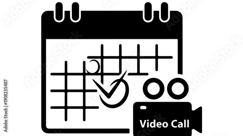 Calendar with Video Call Icon and Checkmark Symbol.
