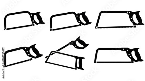 Set of Hacksaw Icons: Tools for Cutting Metal and Wood, DIY and Construction