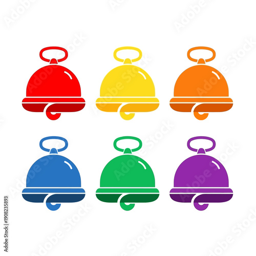 Set of Six Colorful Bells: Red, Yellow, Orange, Blue, Green, Purple