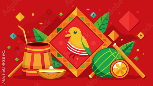Vibrant illustration of traditional indian musical instruments on a festive background Vector