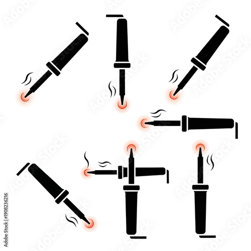 Soldering Iron Icons Set: Hot Tool for Electronics Repair and DIY Projects