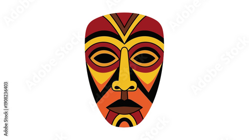 Vibrant African Tribal Mask with Geometric Patterns and Bold Colors
