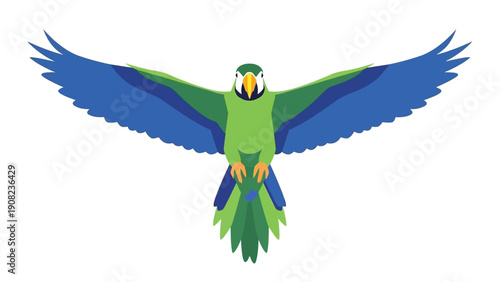 Vibrant Parrot Flying with Wings Spread Wide, Tropical Bird in Flight, Exotic Avian