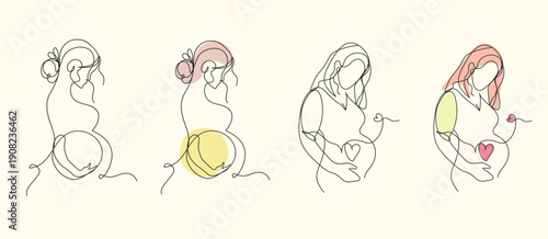 pregnant woman drawn in one line style. Vector illustration