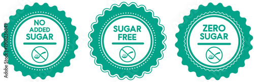 Teal no added sugar labels and zero sugar badge stickers for diet product design